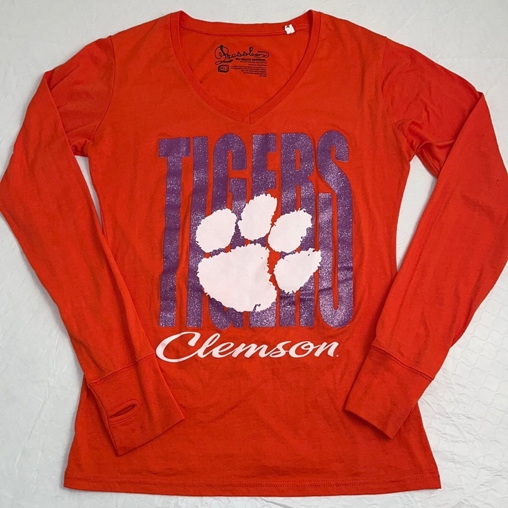 Pressbox Clemson Tigers orange and purple v-neck long sleeve t-shirt XL